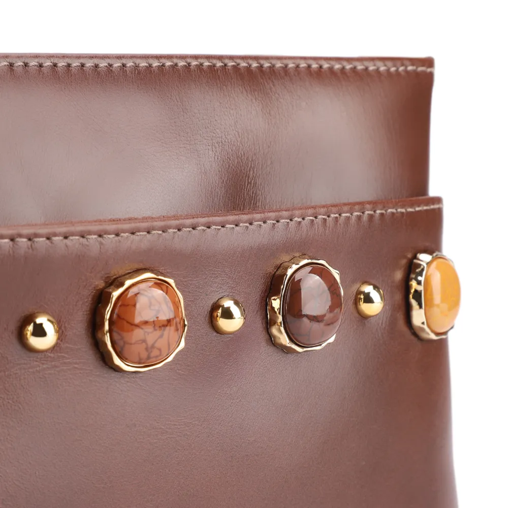 Bolsa Transversal Pedras Couro Marrom - imagem 7