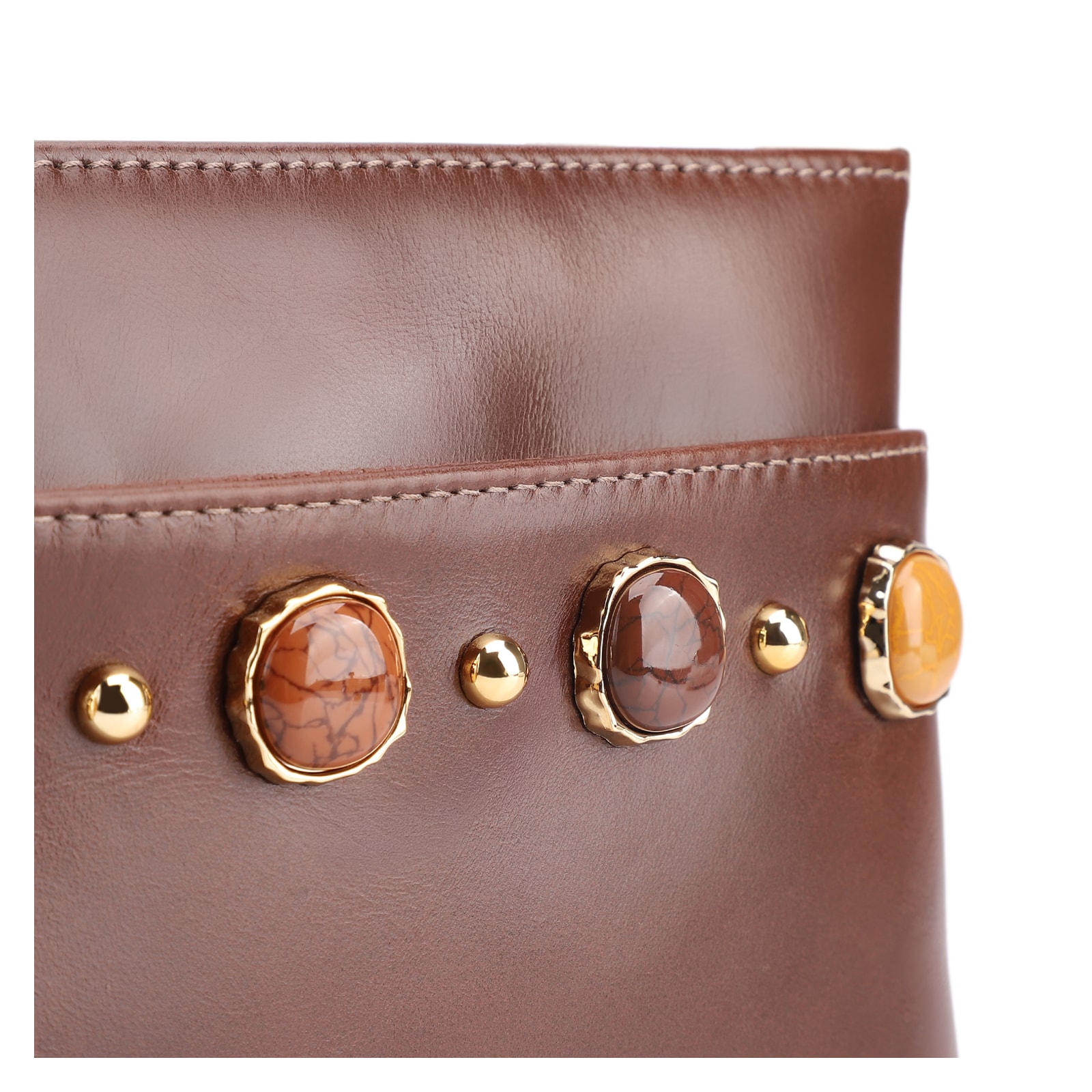 Bolsa Transversal Pedras Couro Marrom
