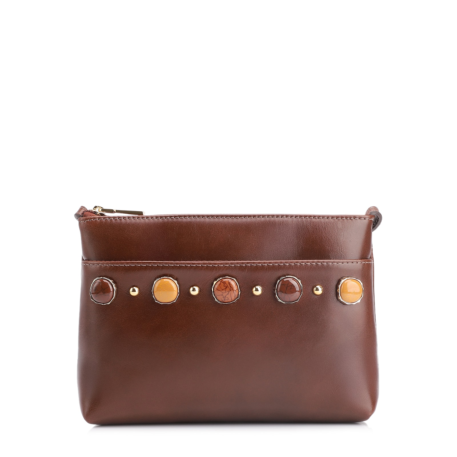 Bolsa Transversal Pedras Couro Marrom