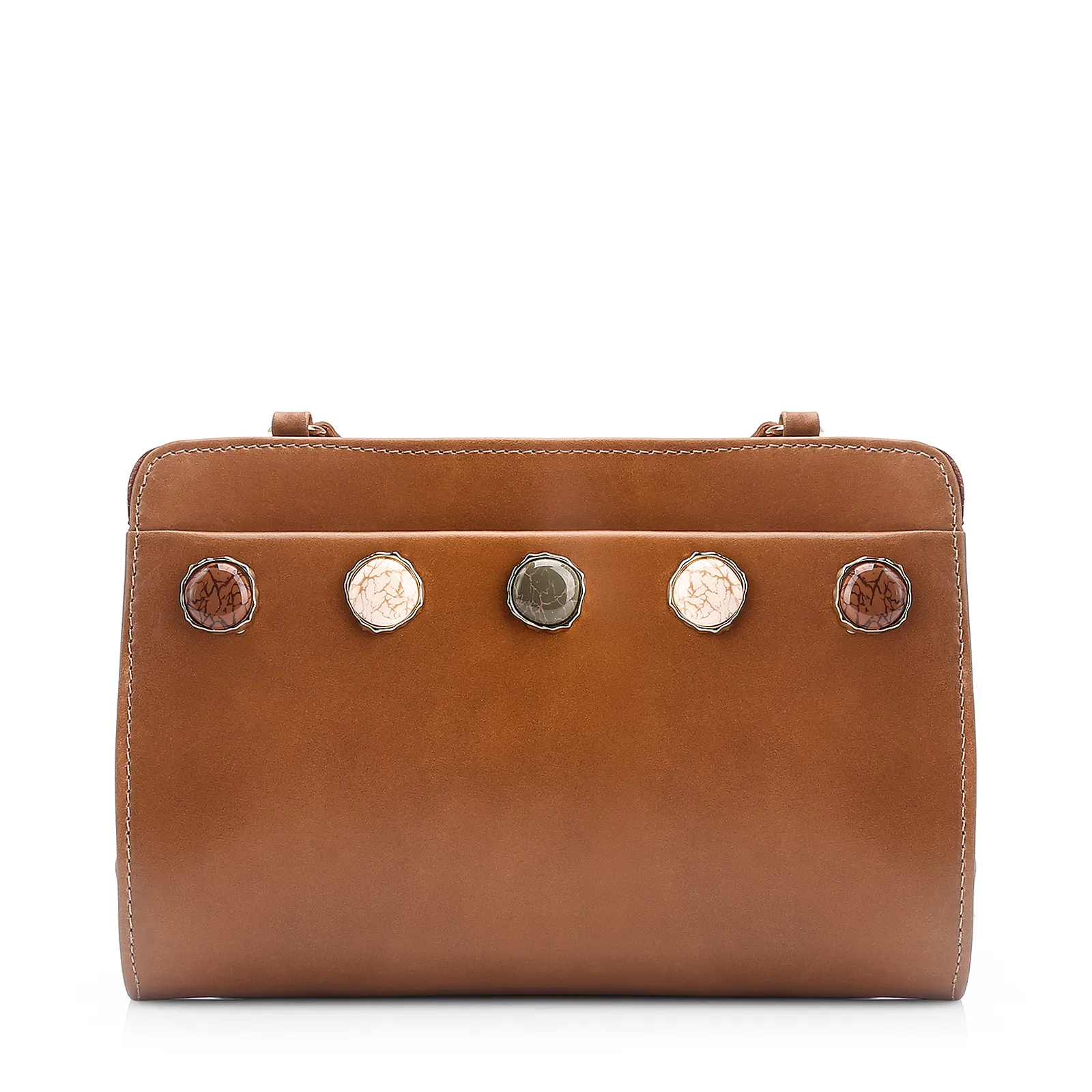 Bolsa Transversal Pedras Couro Marrom