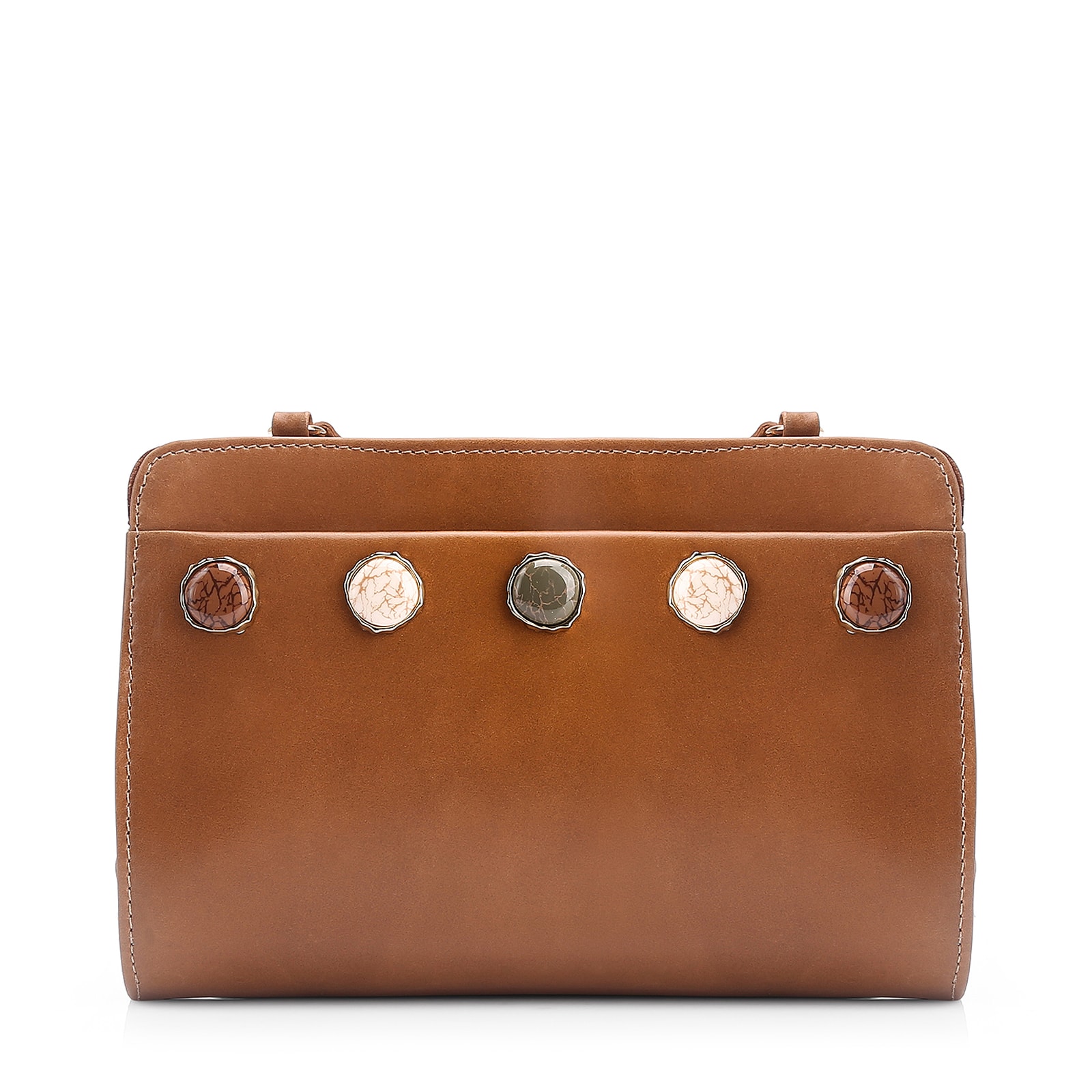 Bolsa Transversal Pedras Couro Marrom