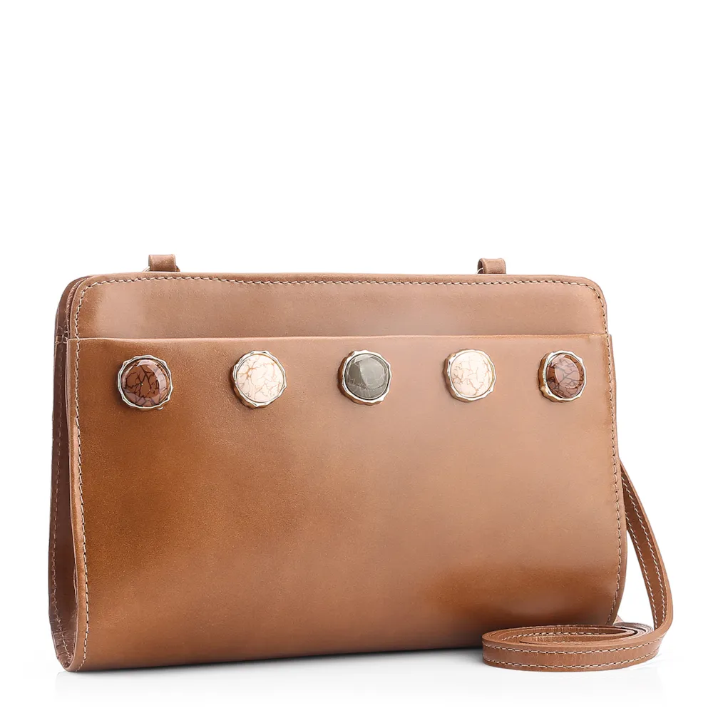 Bolsa Transversal Pedras Couro Marrom - imagem 3