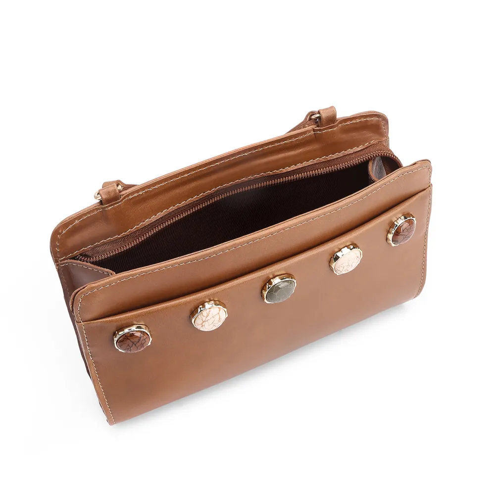 Bolsa Transversal Pedras Couro Marrom - imagem 5