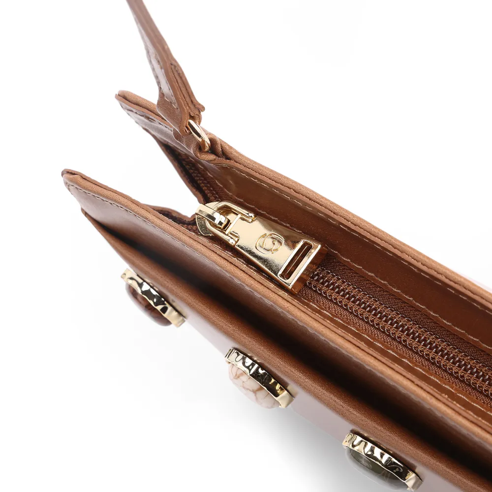 Bolsa Transversal Pedras Couro Marrom - imagem 6