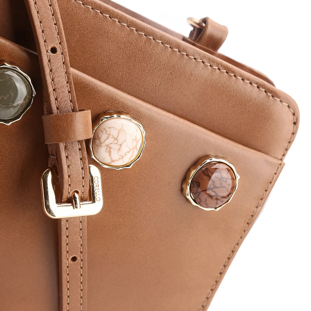 Bolsa Transversal Pedras Couro Marrom - imagem 8