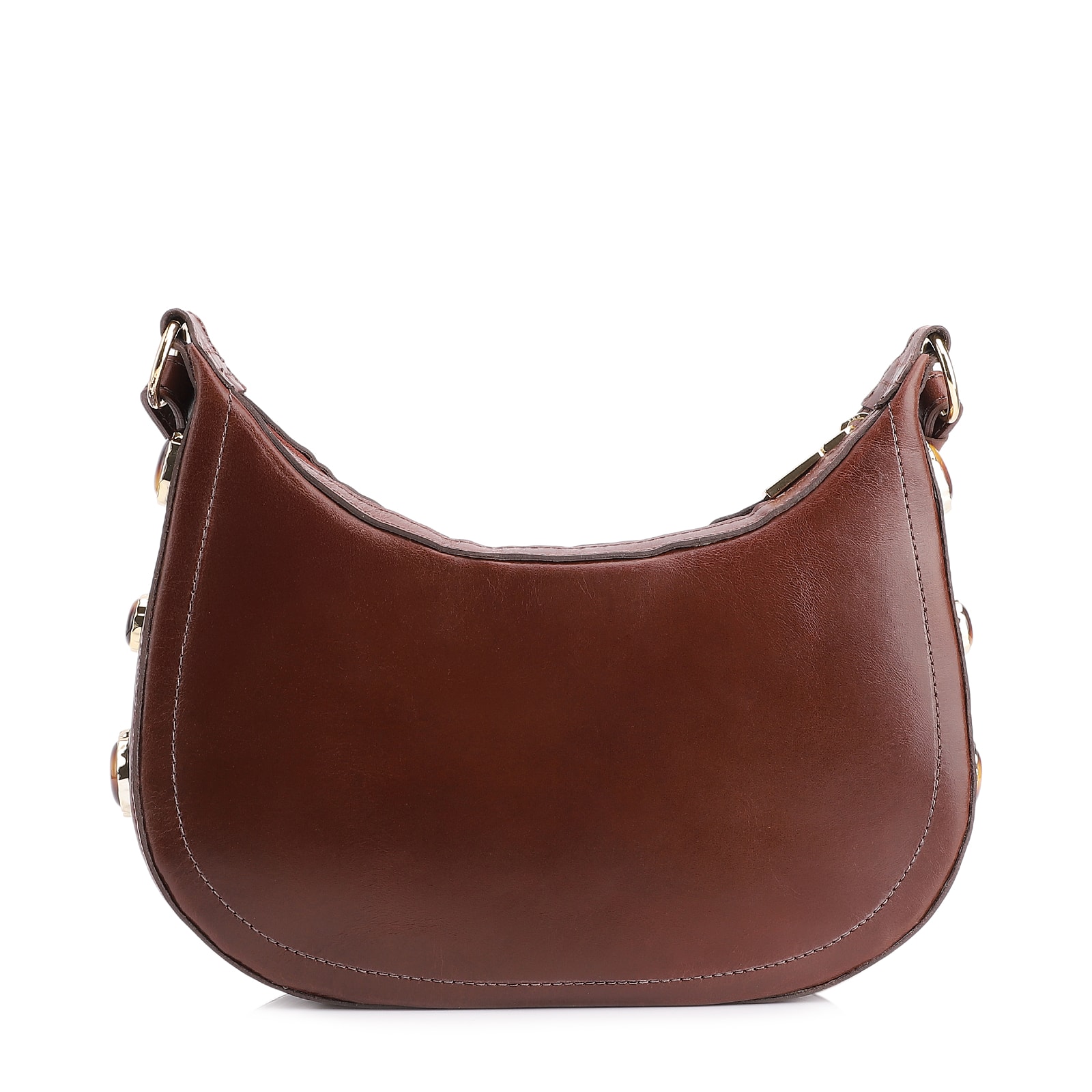 Bolsa Transversal Pedras Couro Marrom