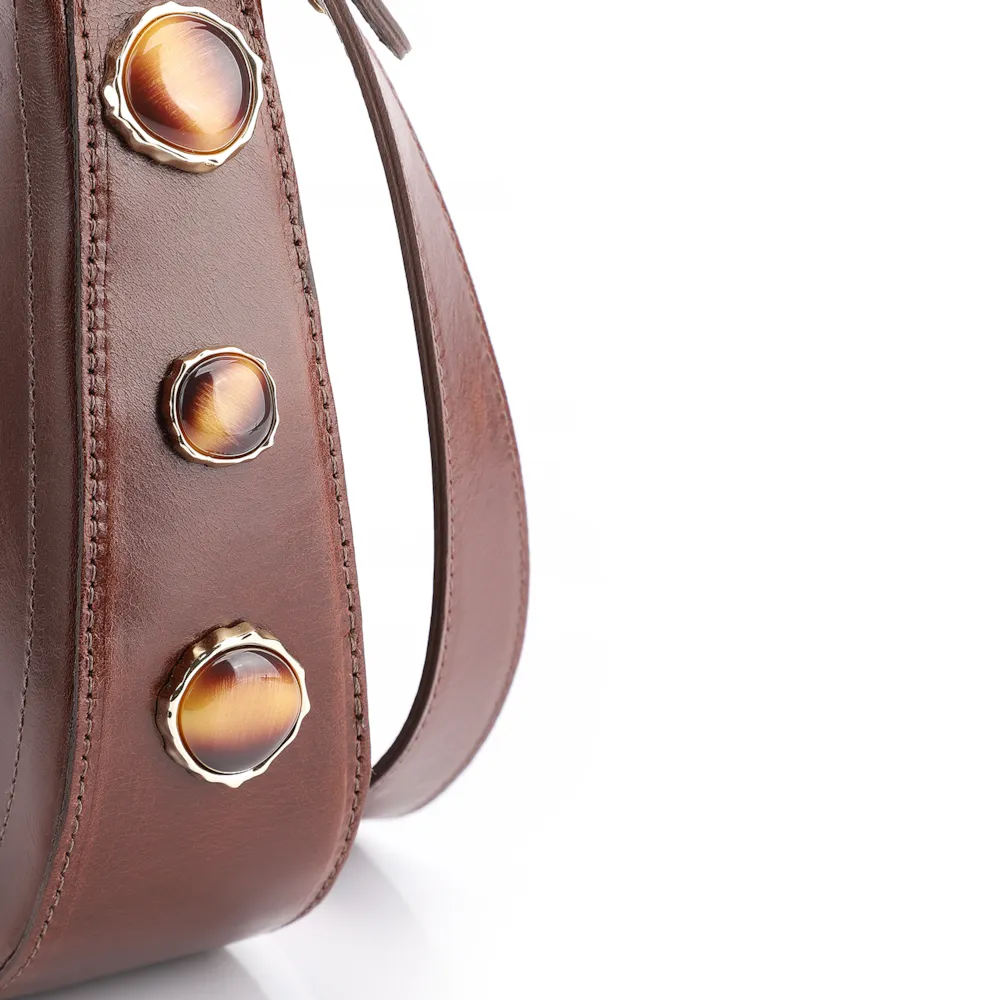 Bolsa Transversal Pedras Couro Marrom - imagem 7