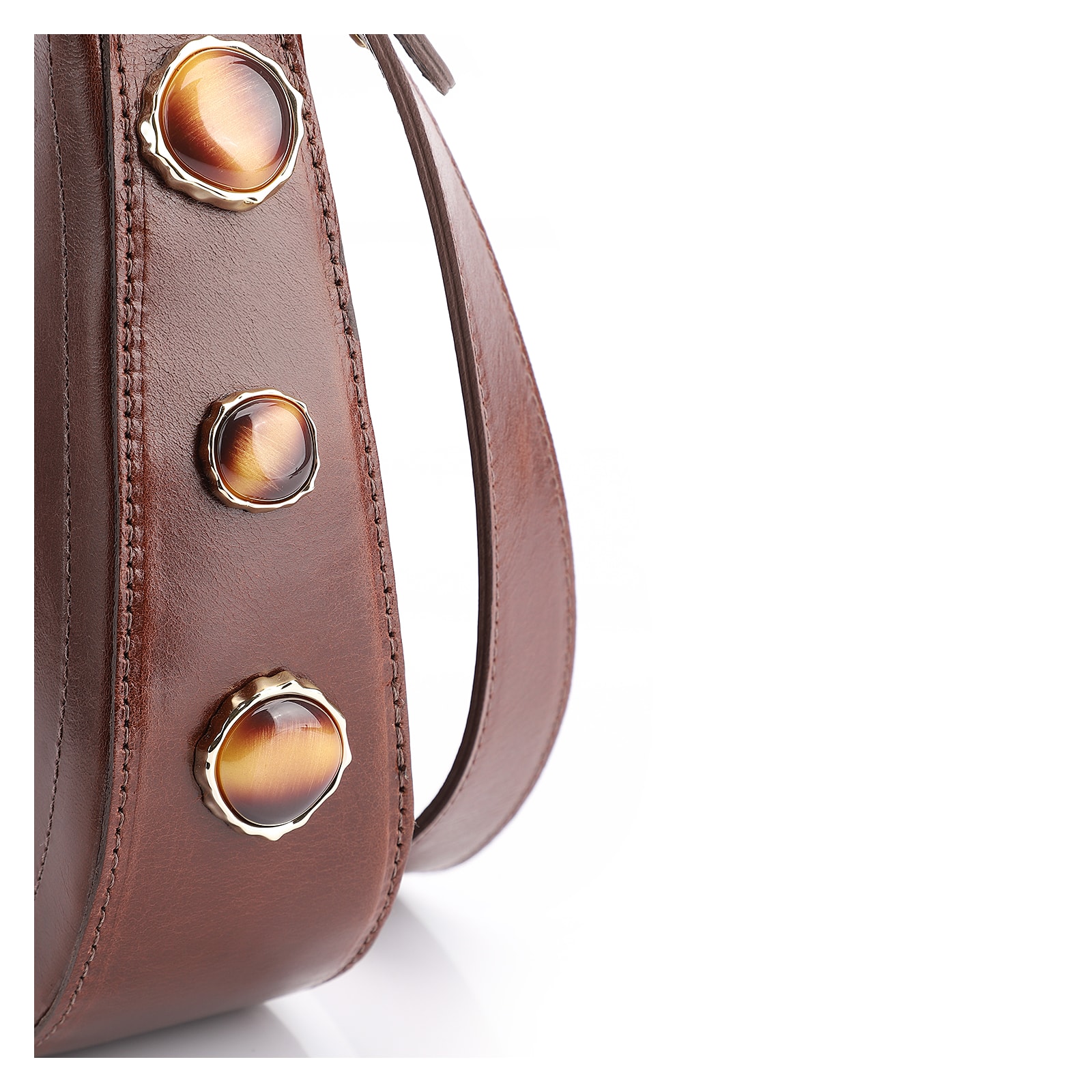 Bolsa Transversal Pedras Couro Marrom