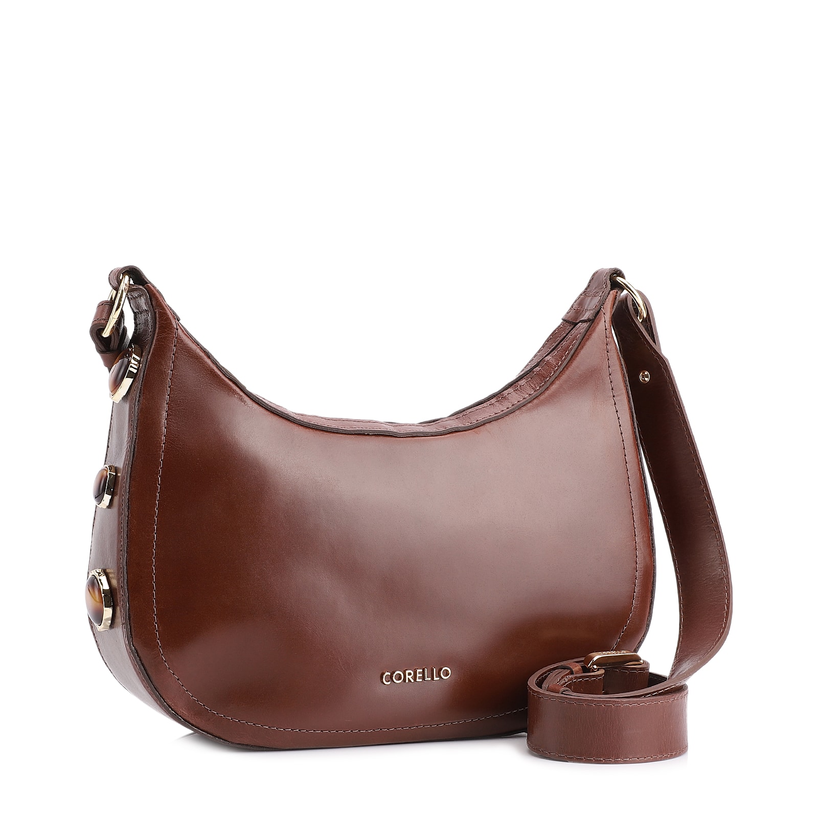 Bolsa Transversal Pedras Couro Marrom
