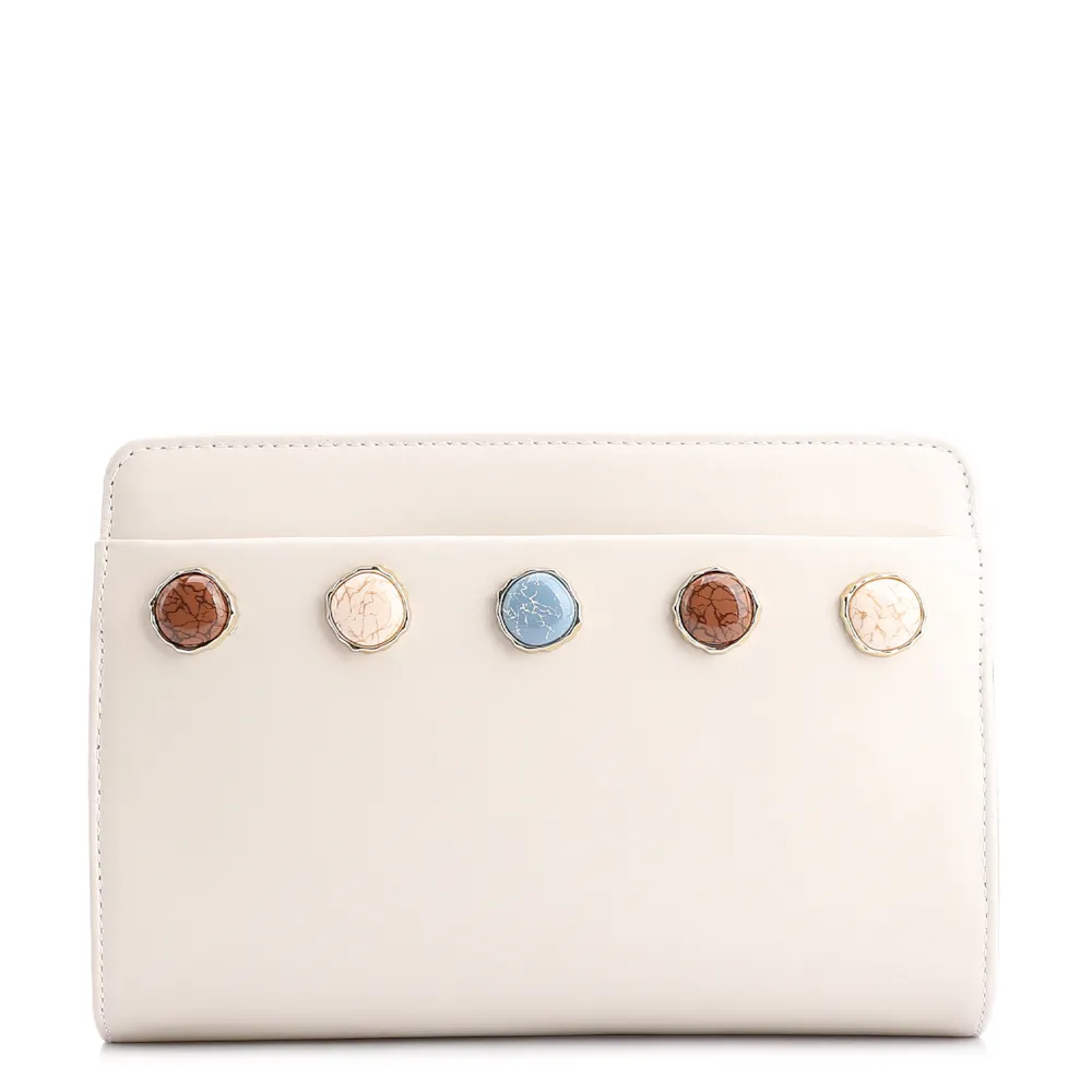 Bolsa Transversal Pedras Couro Off White