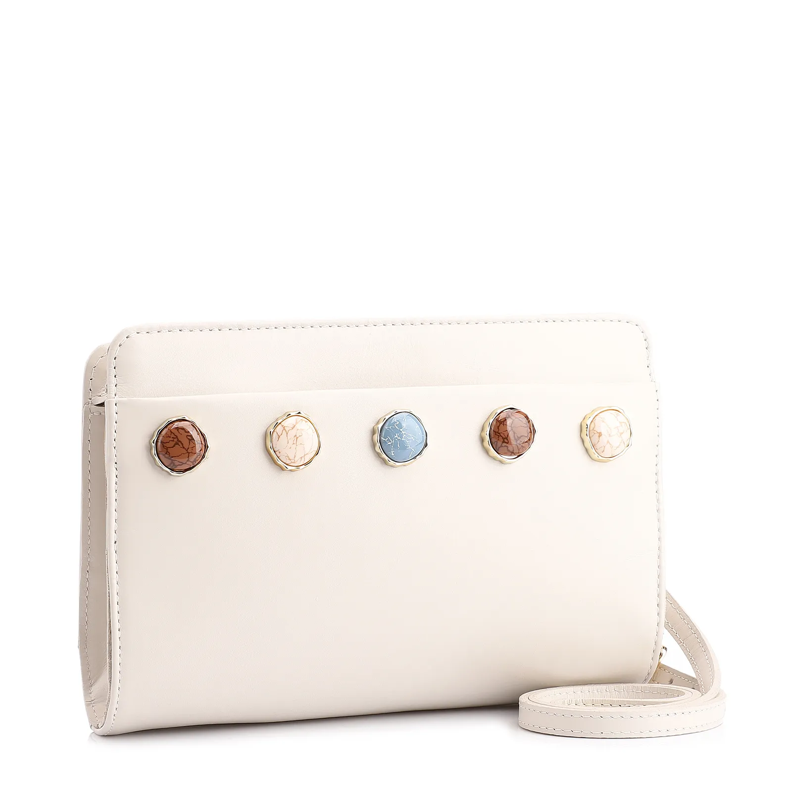 Bolsa Transversal Pedras Couro Off White