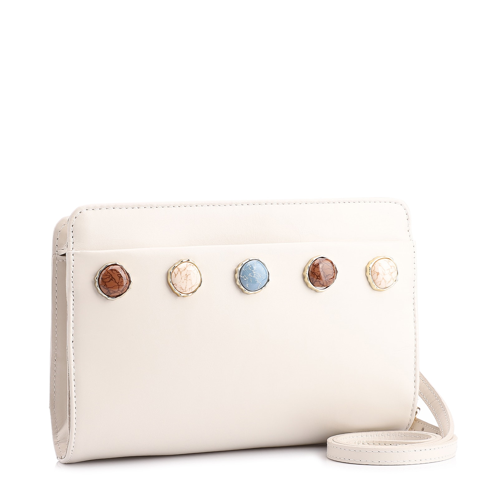 Bolsa Transversal Pedras Couro Off White