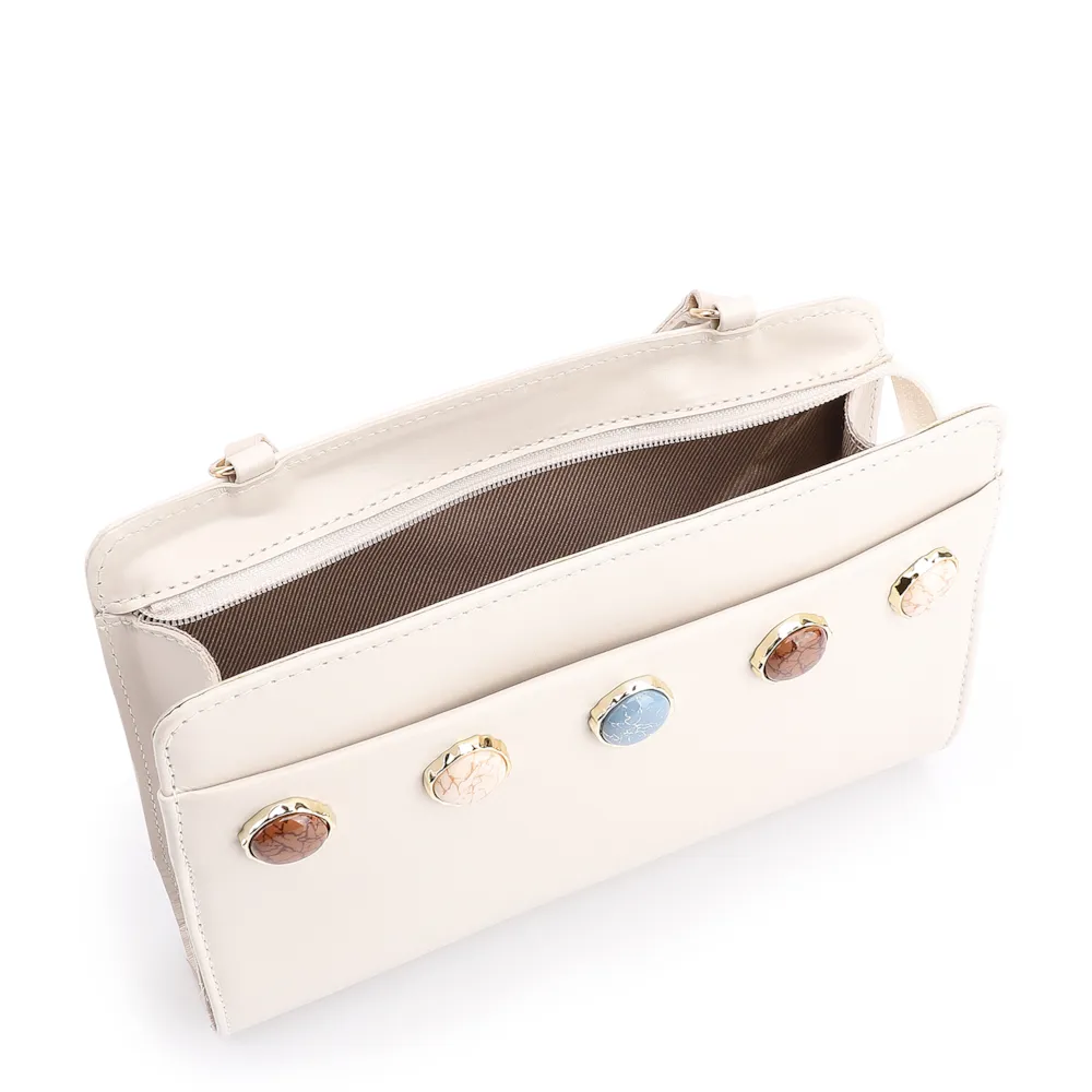 Bolsa Transversal Pedras Couro Off White - imagem 5