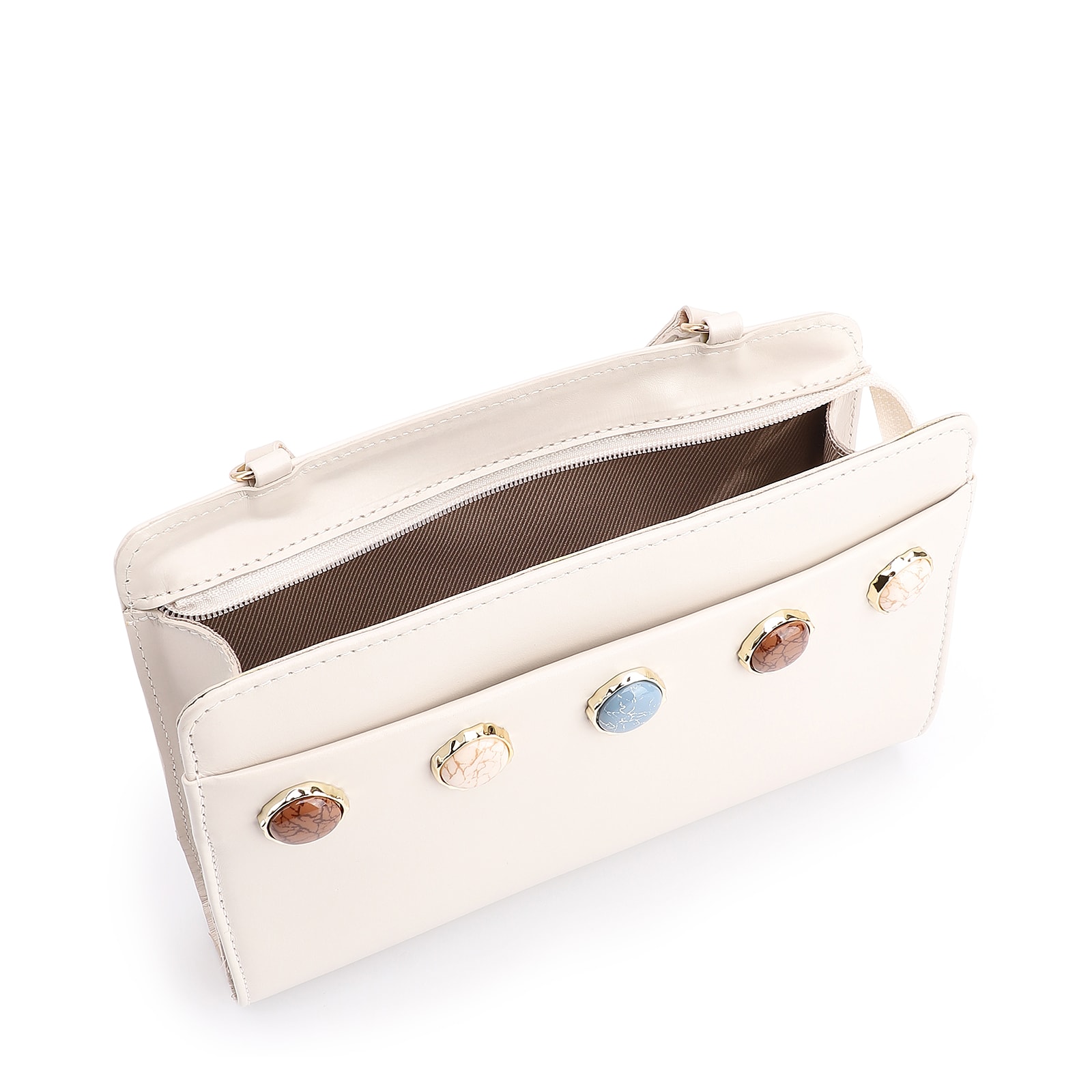 Bolsa Transversal Pedras Couro Off White