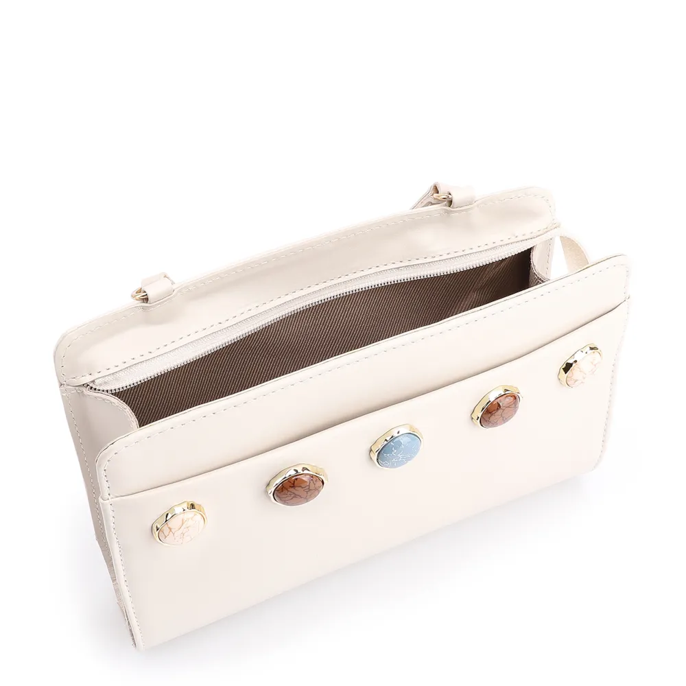 Bolsa Transversal Pedras Couro Off White - imagem 4