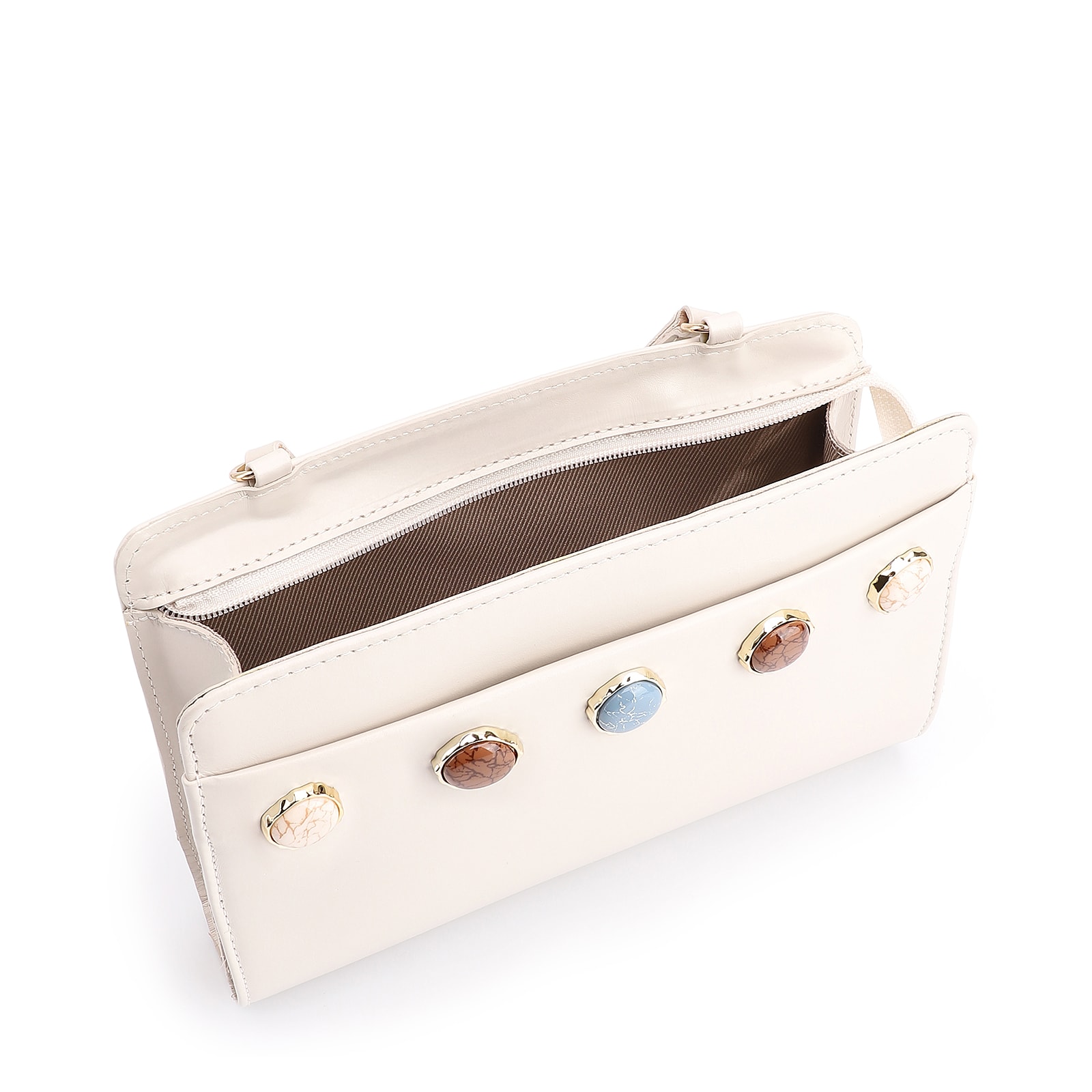 Bolsa Transversal Pedras Couro Off White