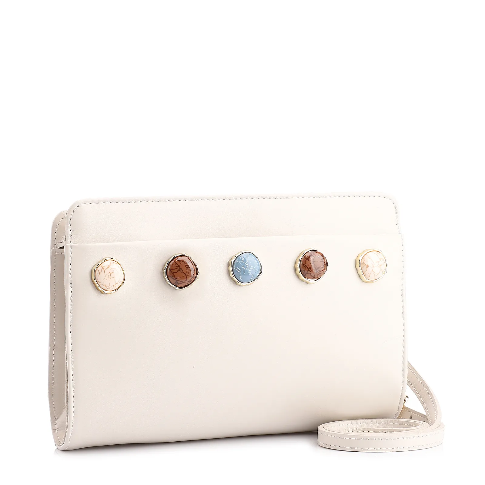 Bolsa Transversal Pedras Couro Off White