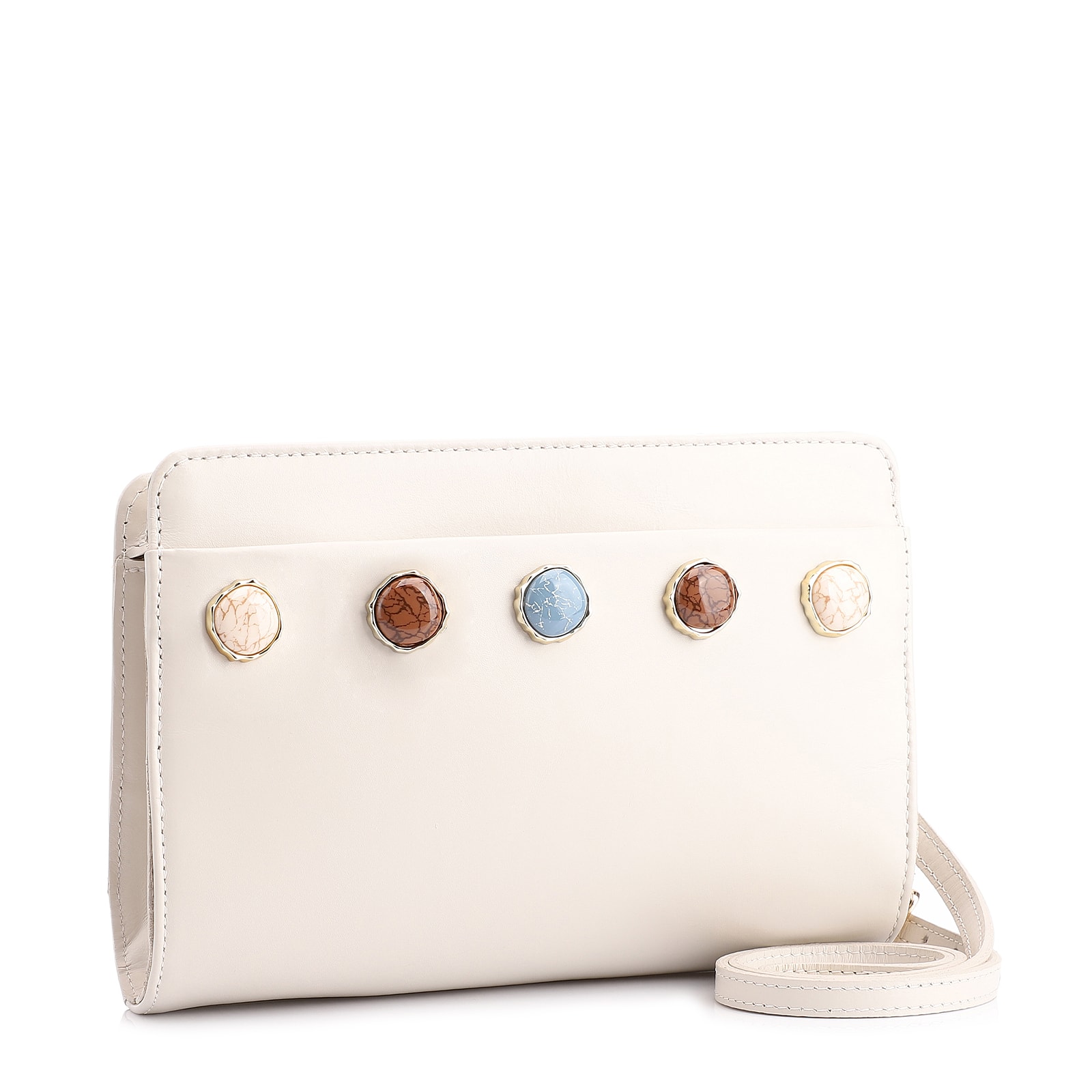 Bolsa Transversal Pedras Couro Off White