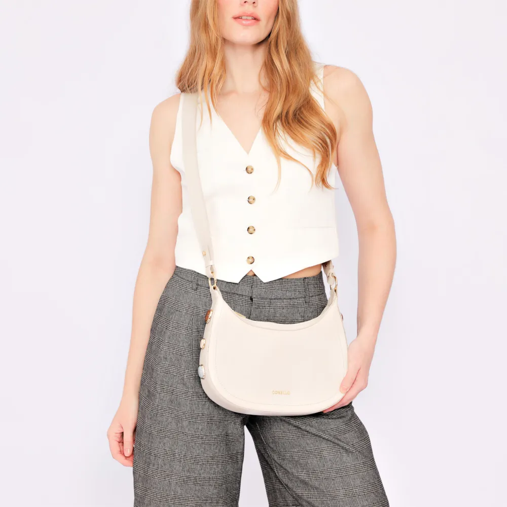 Bolsa Transversal Pedras Couro Off White - imagem 2