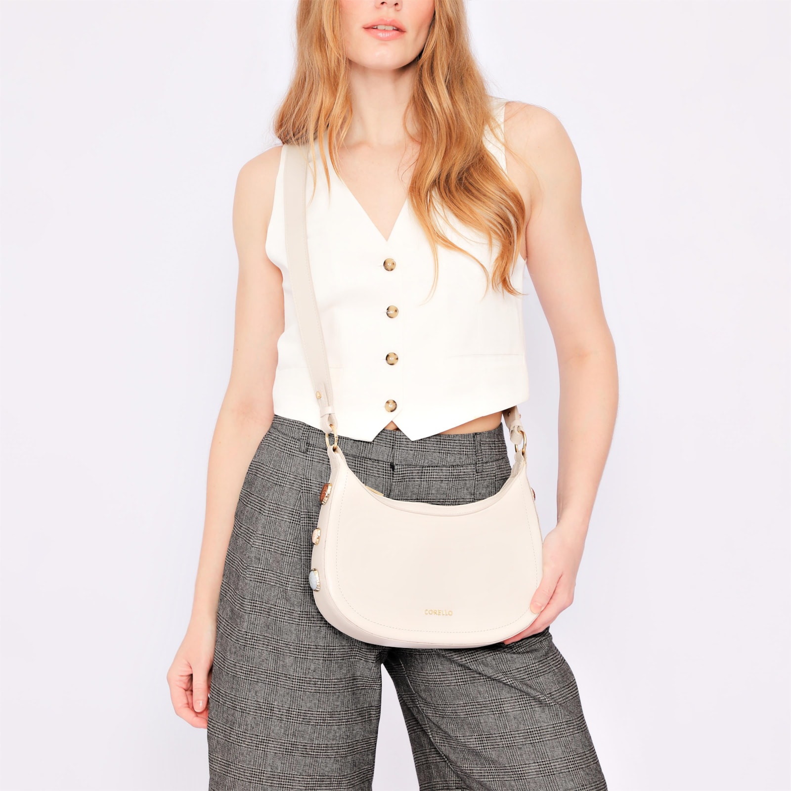 Bolsa Transversal Pedras Couro Off White