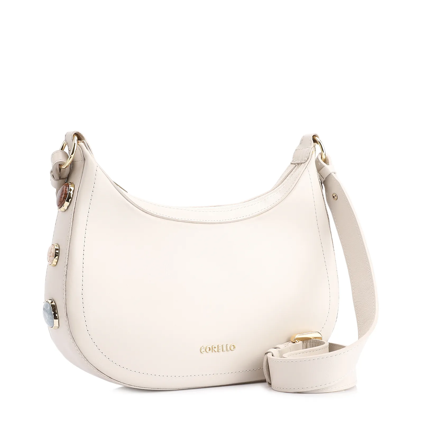Bolsa Transversal Pedras Couro Off White