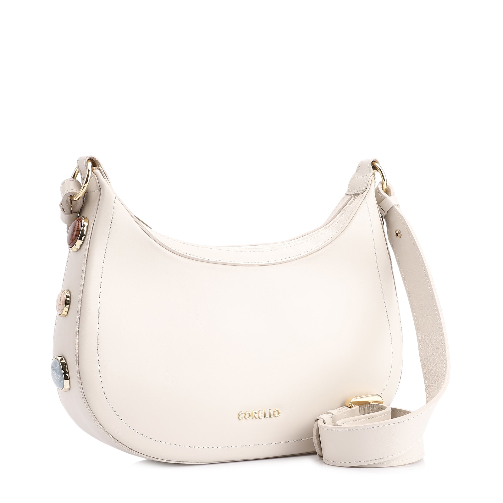 Bolsa Transversal Pedras Couro Off White