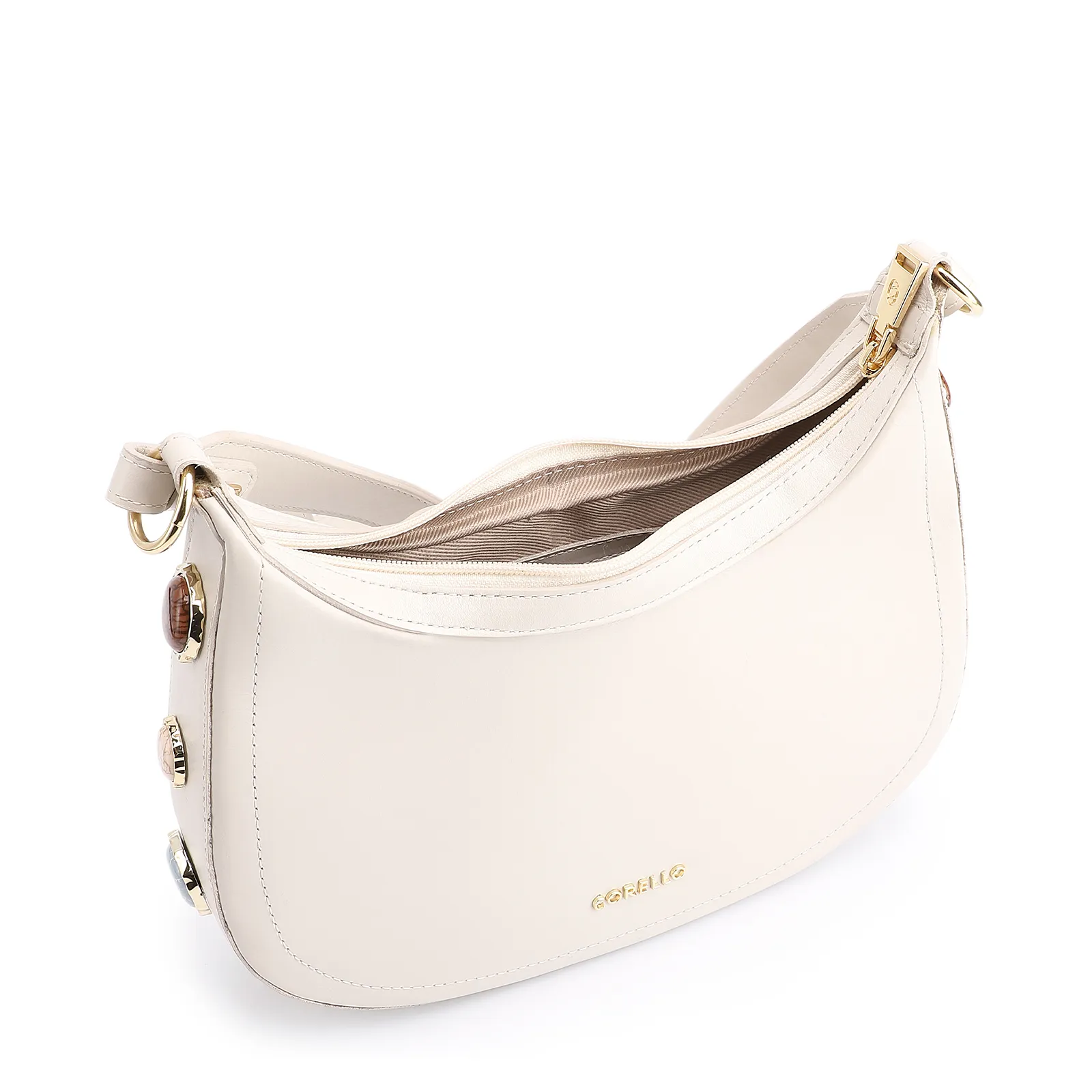 Bolsa Transversal Pedras Couro Off White