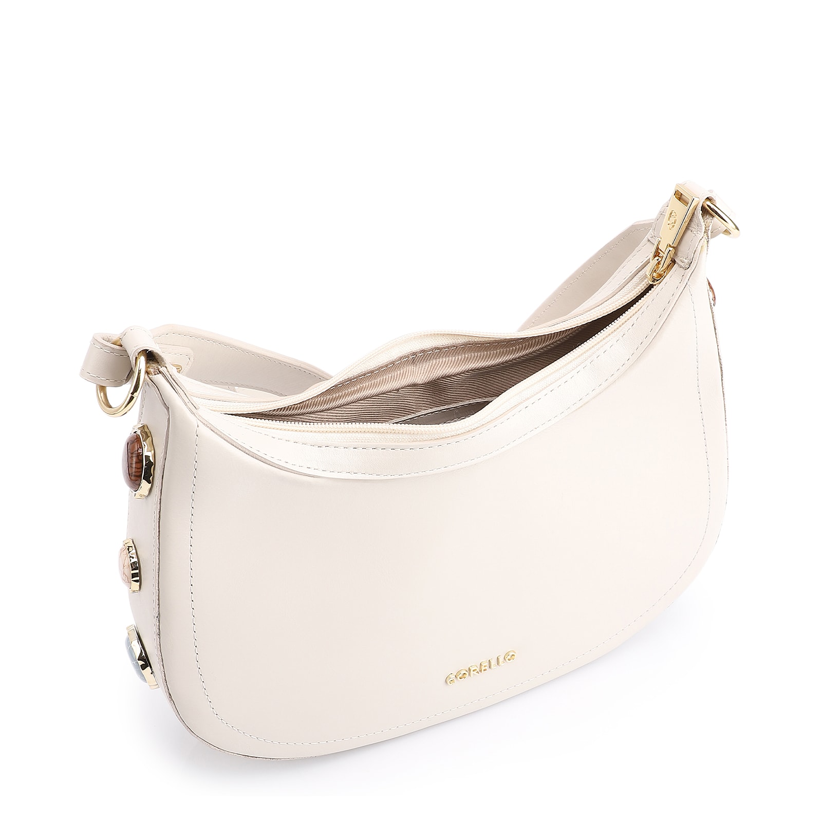 Bolsa Transversal Pedras Couro Off White