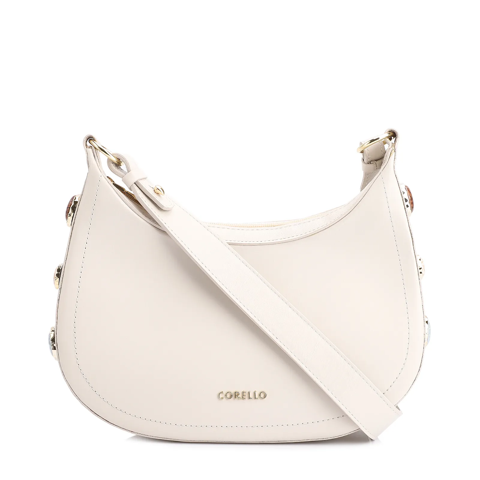 Bolsa Transversal Pedras Couro Off White