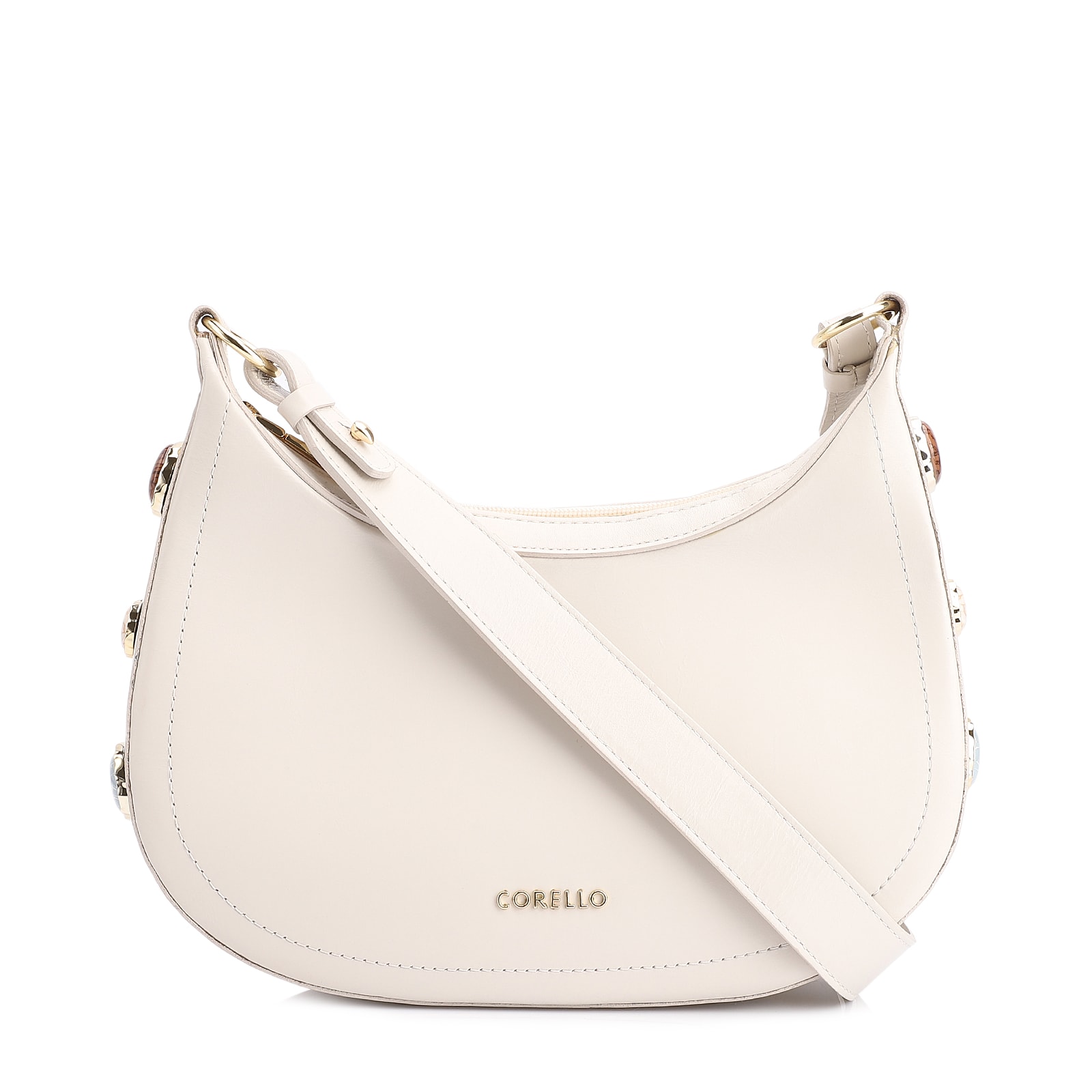 Bolsa Transversal Pedras Couro Off White