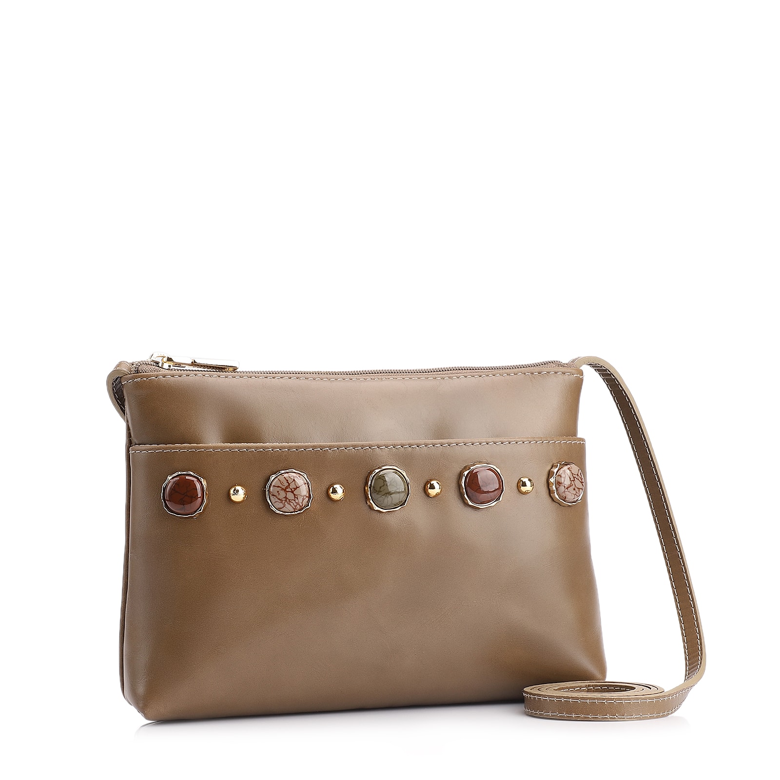 Bolsa Transversal Pedras Couro Verde