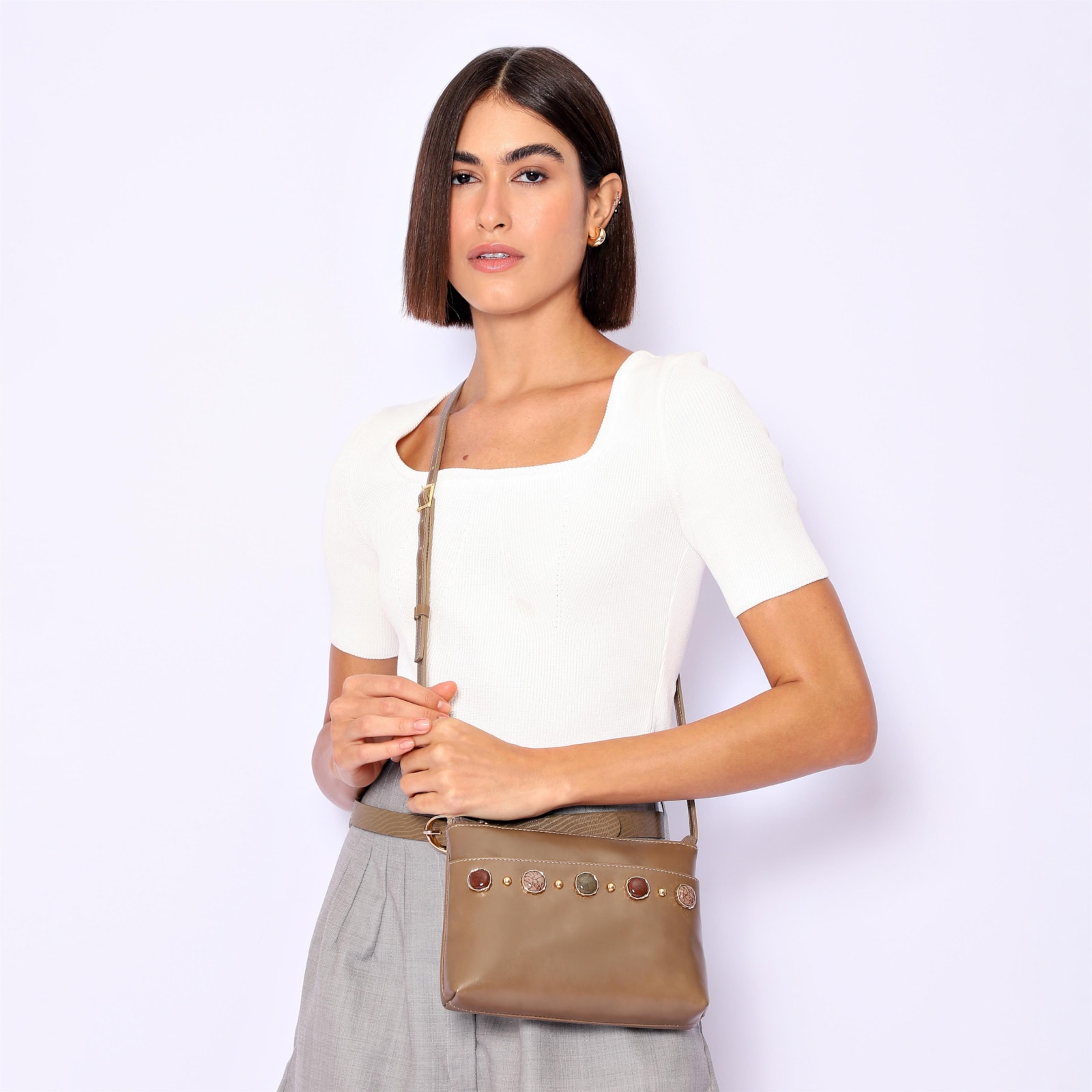 Bolsa Transversal Pedras Couro Verde