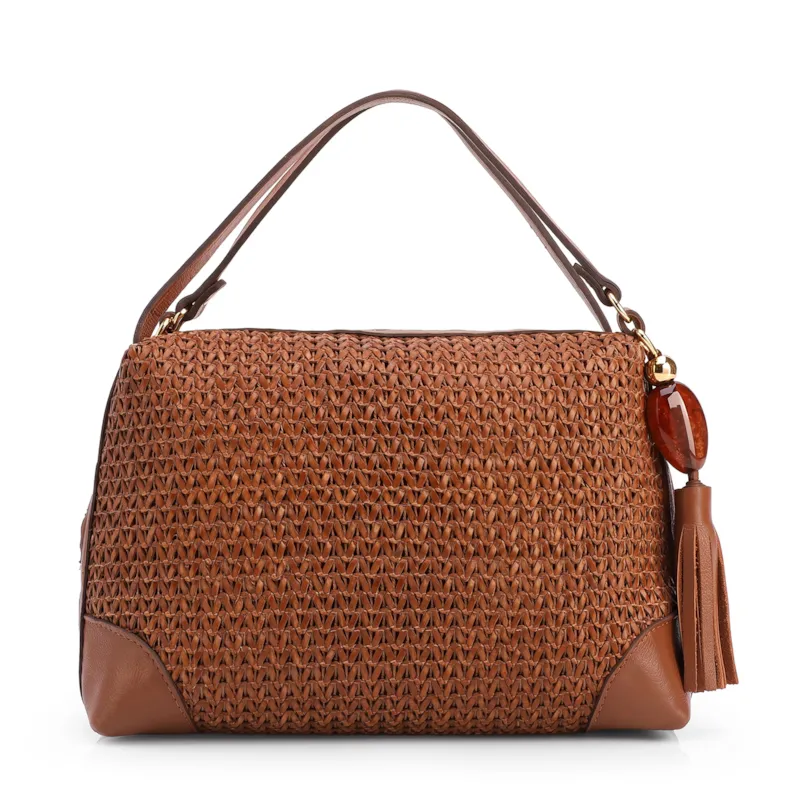 Bolsa Transversal Pequena Alt/Couro Marrom Claro Tramado