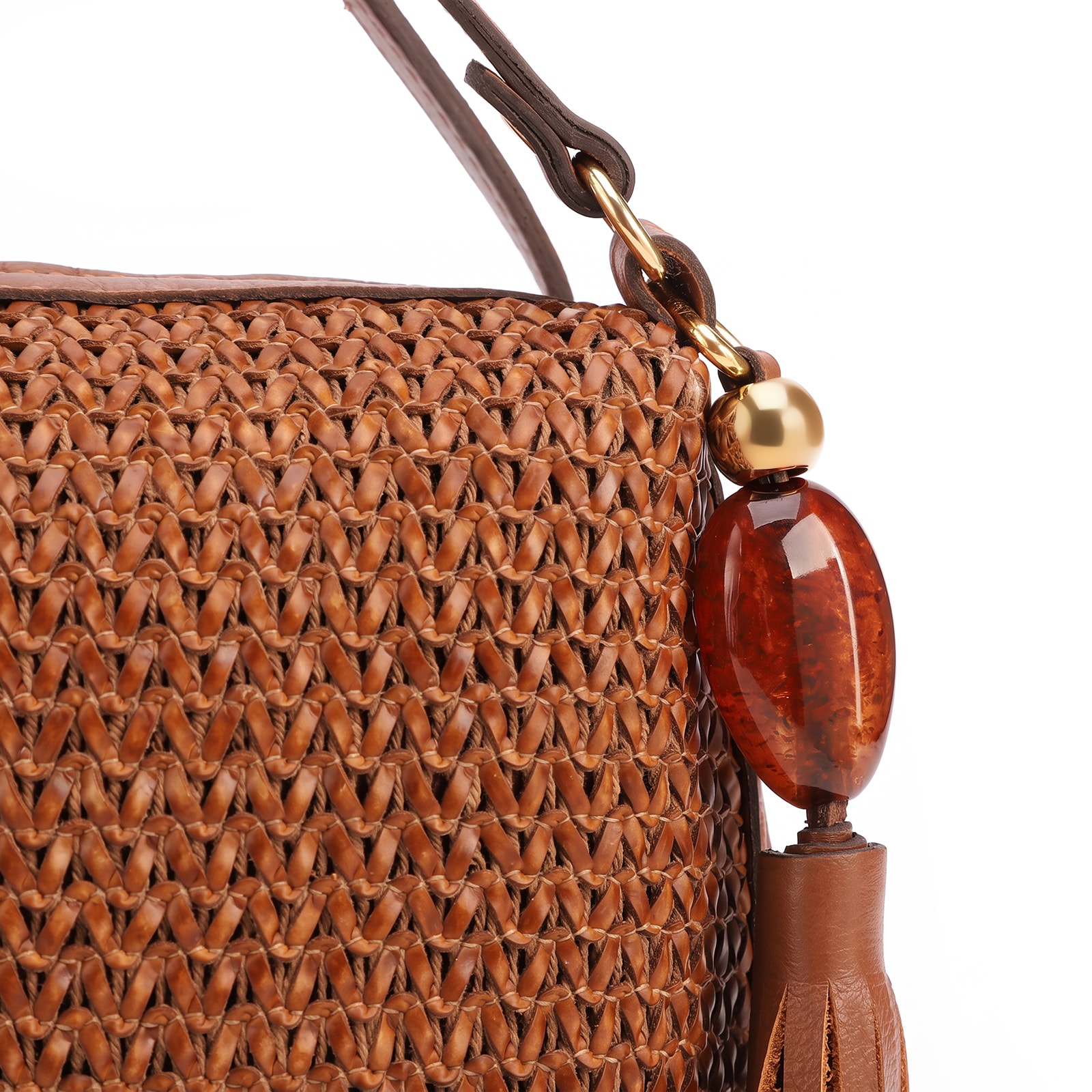 Bolsa Transversal Pequena Alt/Couro Marrom Claro Tramado