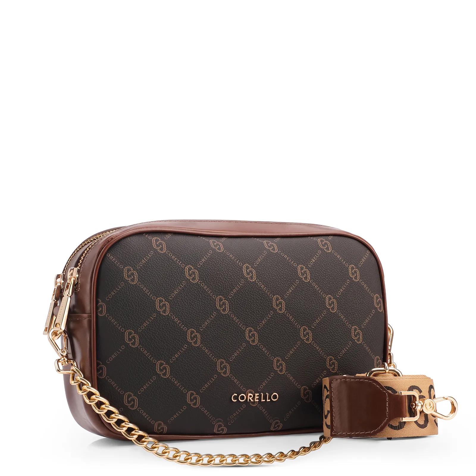 Bolsa Transversal Pequena Alt/Couro Marrom Monograma Corrente