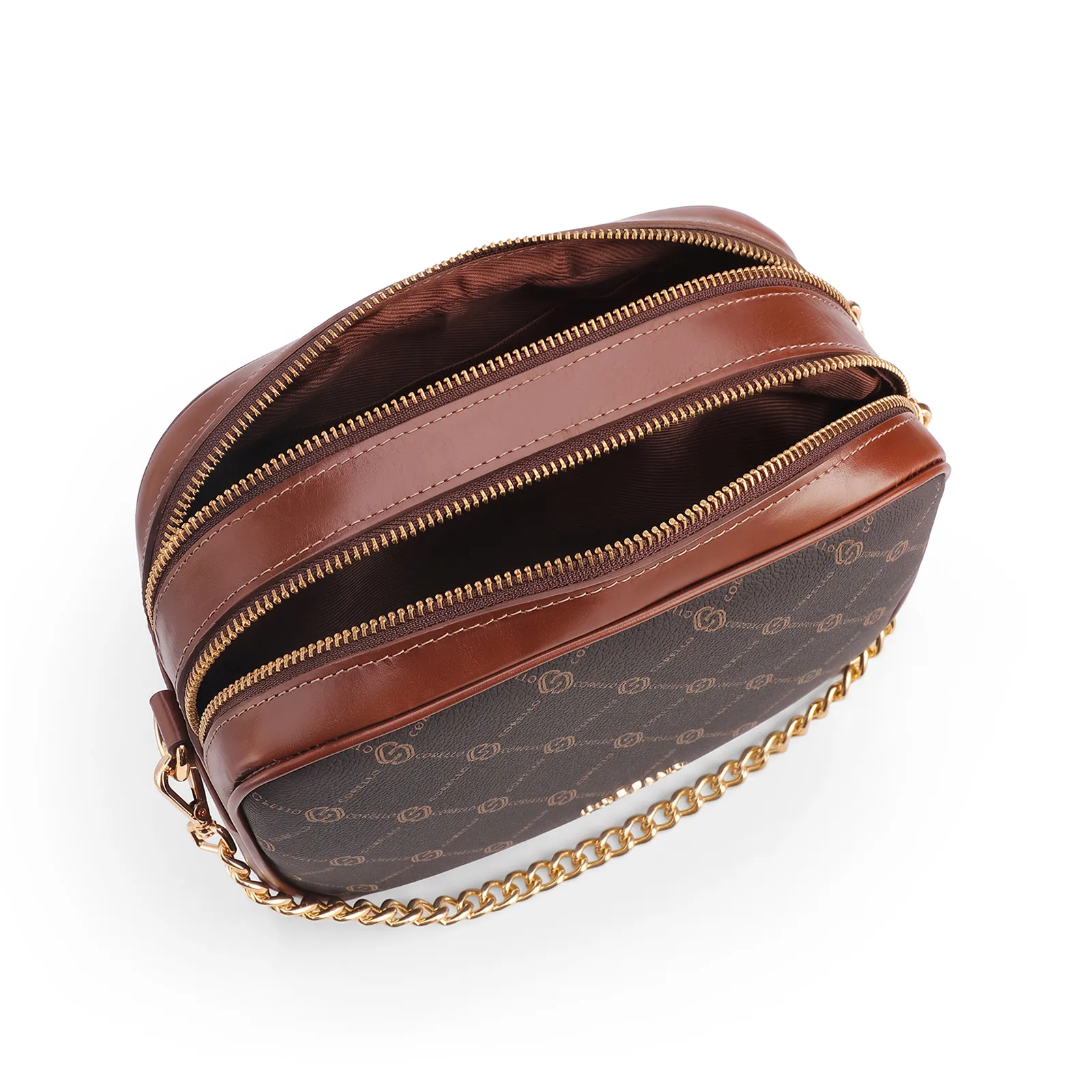 Bolsa Transversal Pequena Alt/Couro Marrom Monograma Corrente
