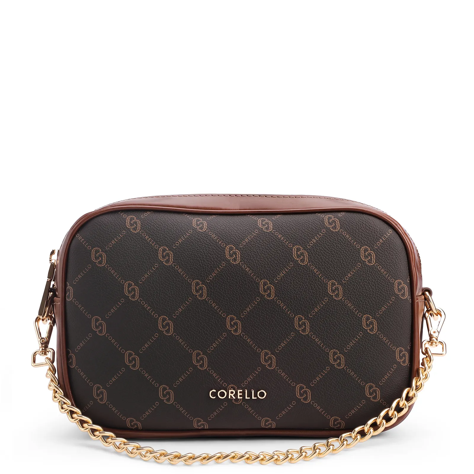 Bolsa Transversal Pequena Alt/Couro Marrom Monograma Corrente