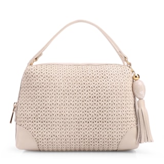Pequena Alt/couro Off white tramado