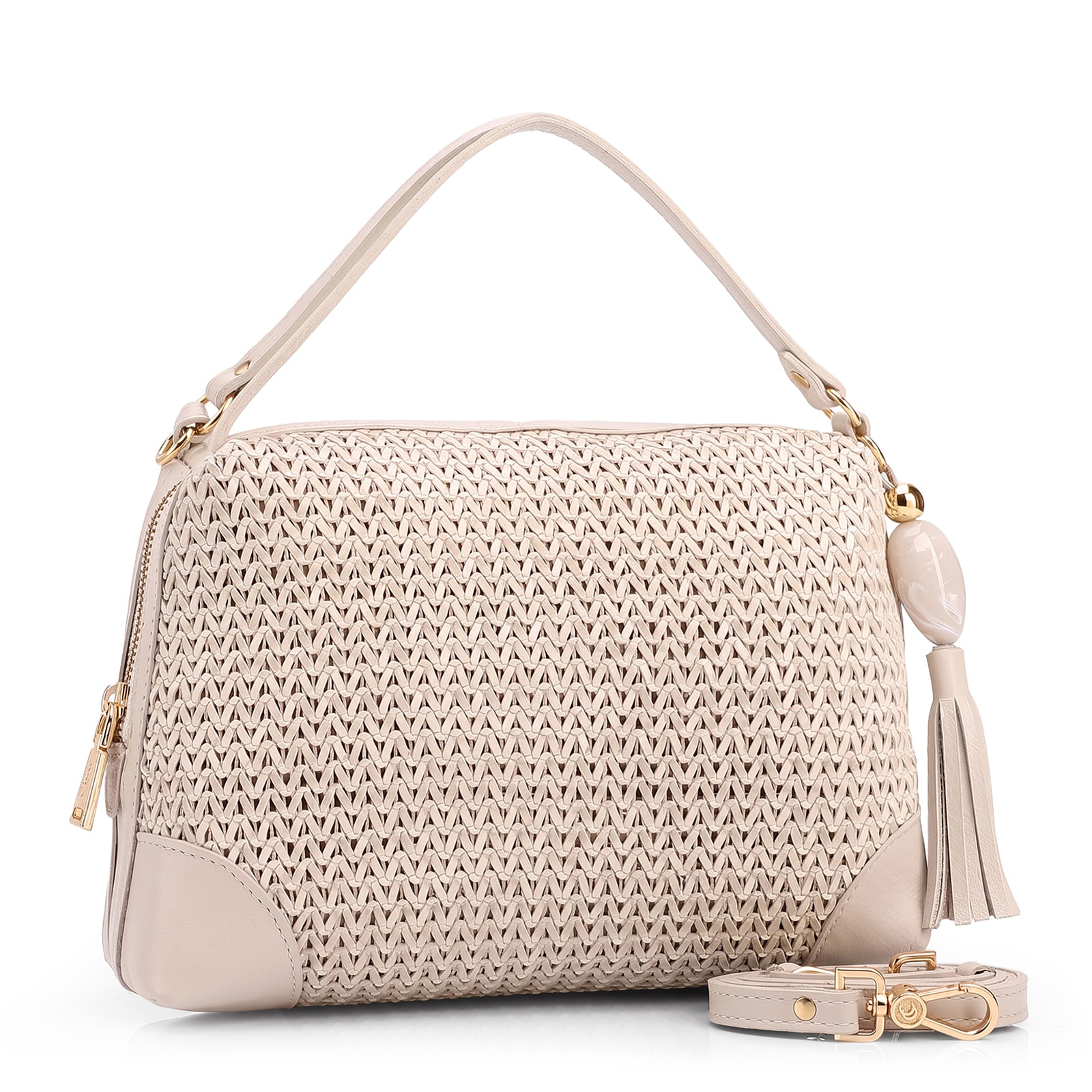 Bolsa Transversal Pequena Alt/Couro Off White Tramado