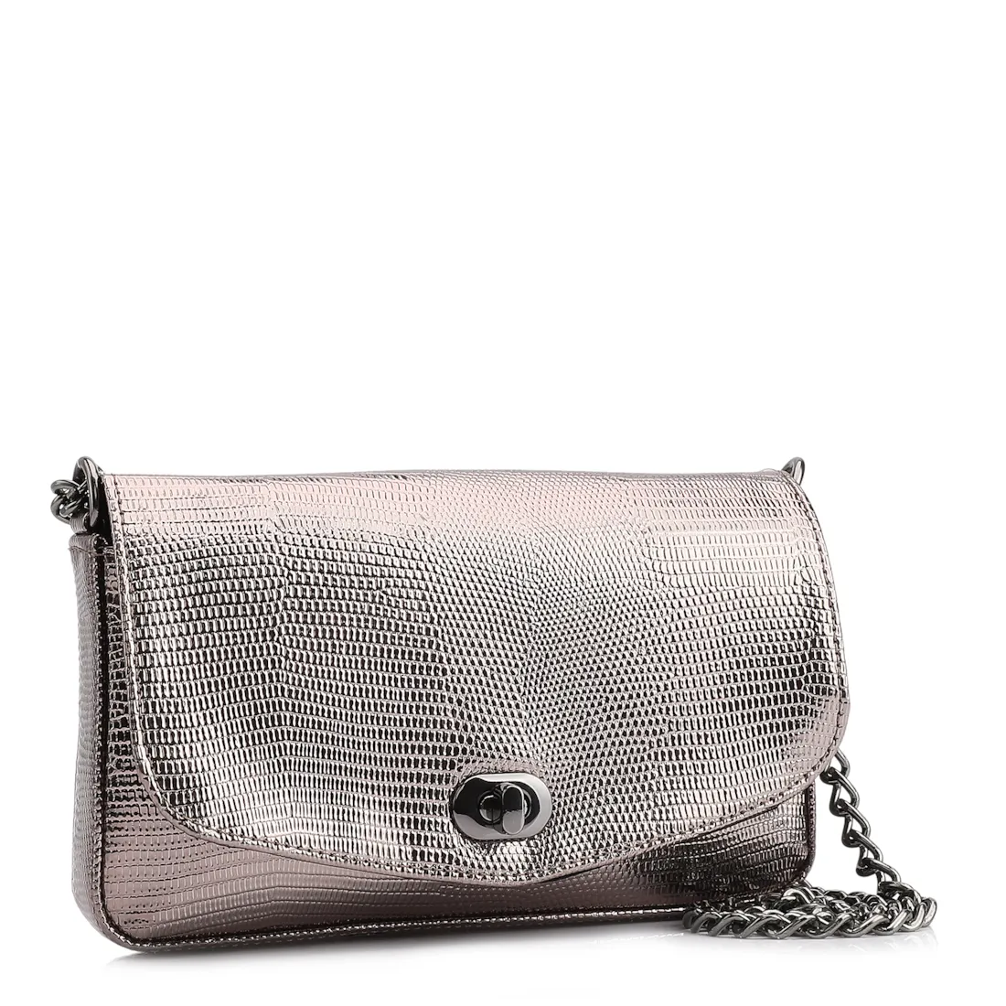  Bolsa Transversal Pequena Alt Lezard Prata Corrente - foto 3