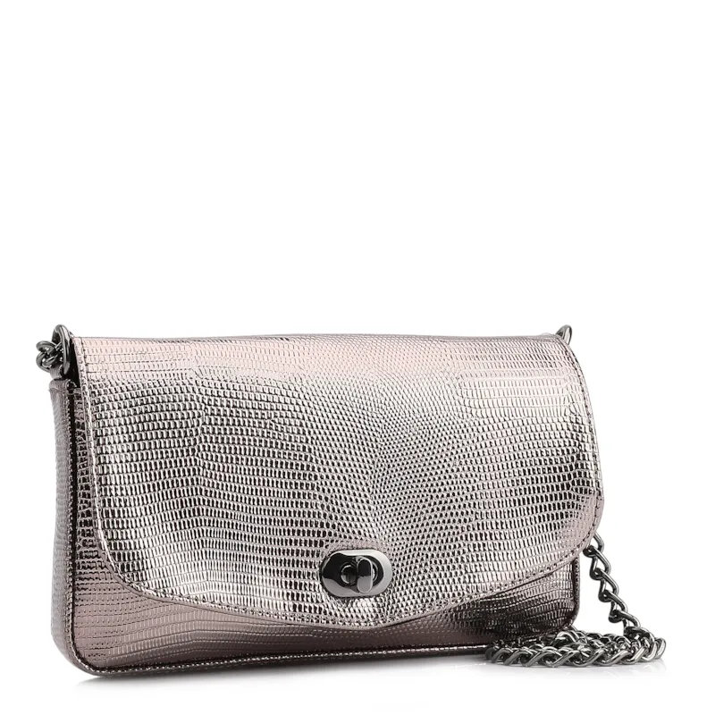  Bolsa Transversal Pequena Alt Lezard Prata Corrente - foto 3