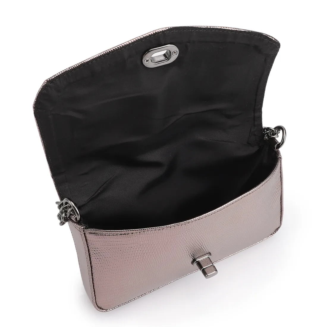  Bolsa Transversal Pequena Alt Lezard Prata Corrente - foto 5