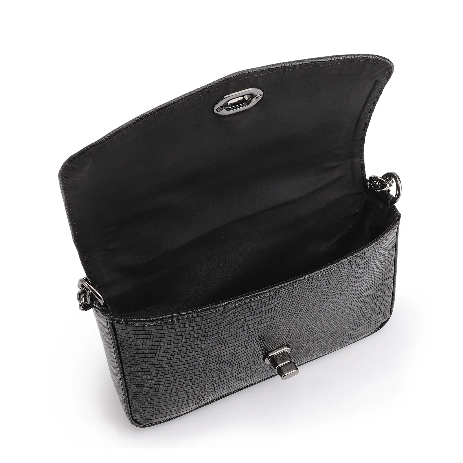 Bolsa Transversal Pequena Alt Lezard Preto Corrente