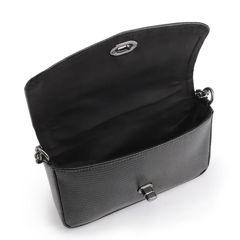  Bolsa Transversal Pequena Alt Lezard Preto Corrente - foto 5