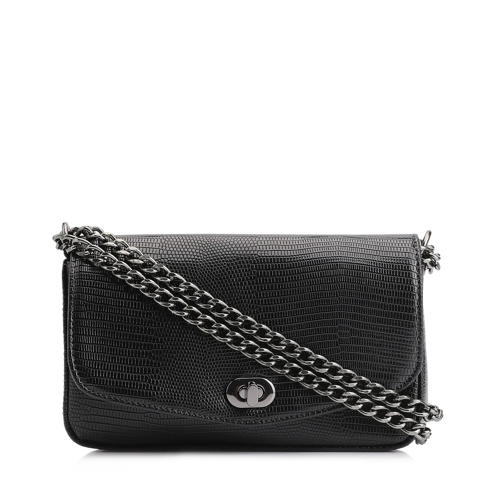 Bolsa Transversal Pequena Alt Lezard Preto Corrente