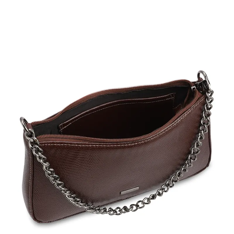 Bolsa Transversal Pequena Alt Lezart Marrom Corrente Frontal - foto 4