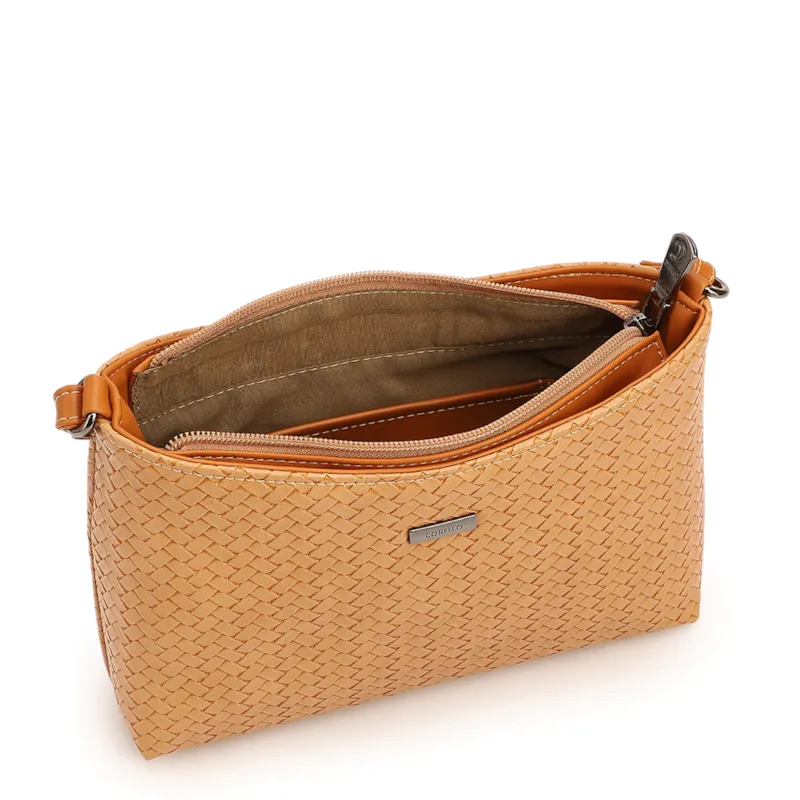 Bolsa Transversal Pequena Alt Marrom Claro Textura Tramada - foto 4