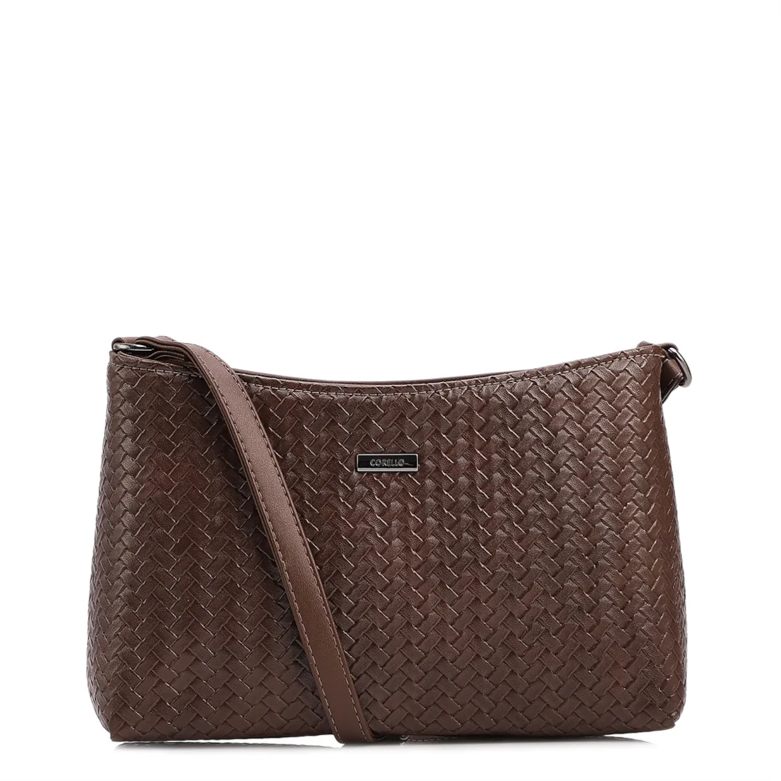 Bolsa Transversal Pequena Alt Marrom Escuro Textura Tramada