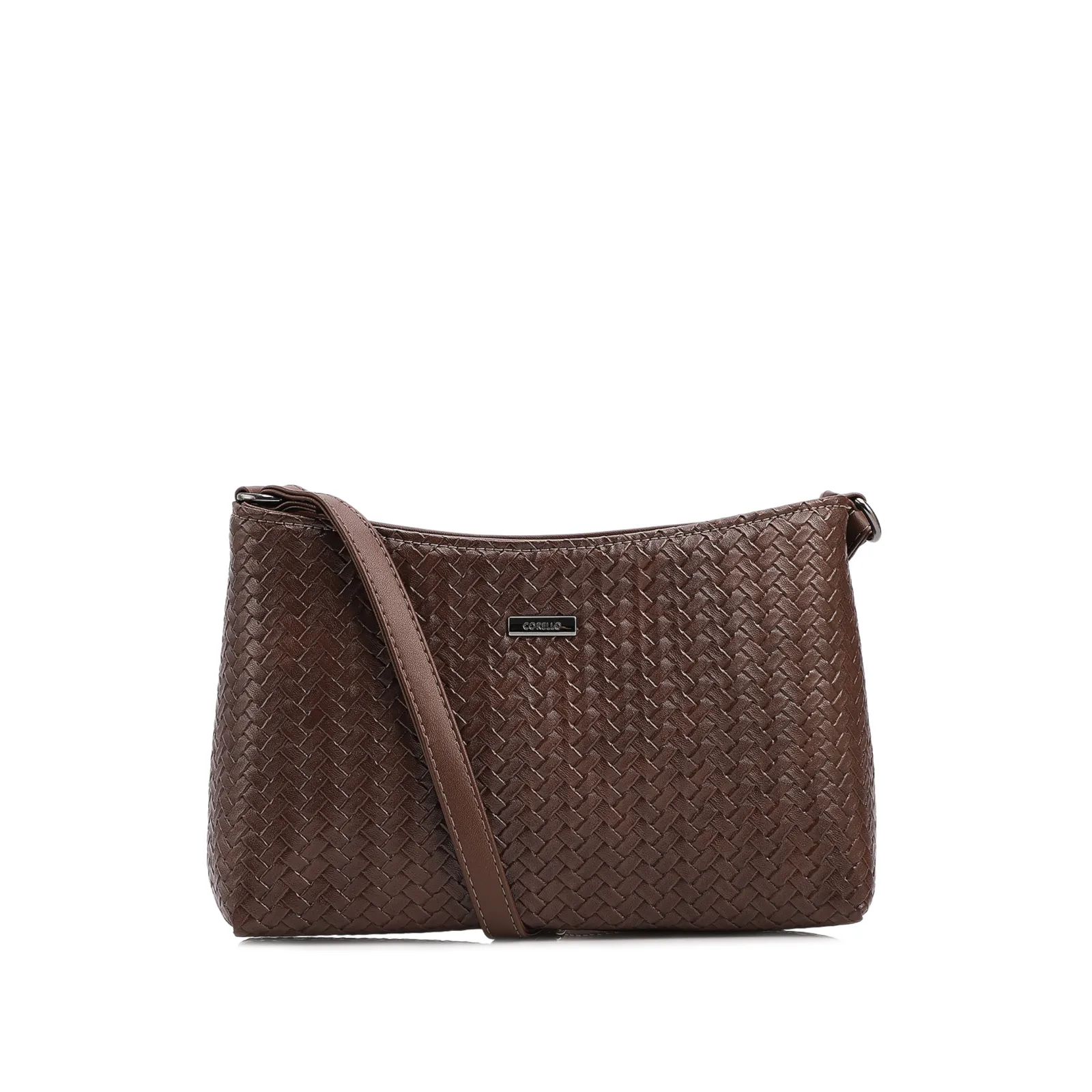 Bolsa Transversal Pequena Alt Marrom Escuro Textura Tramada