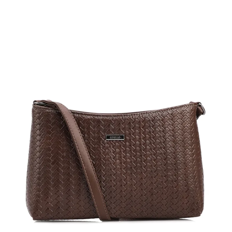Bolsa Transversal Pequena Alt Marrom Escuro Textura Tramada